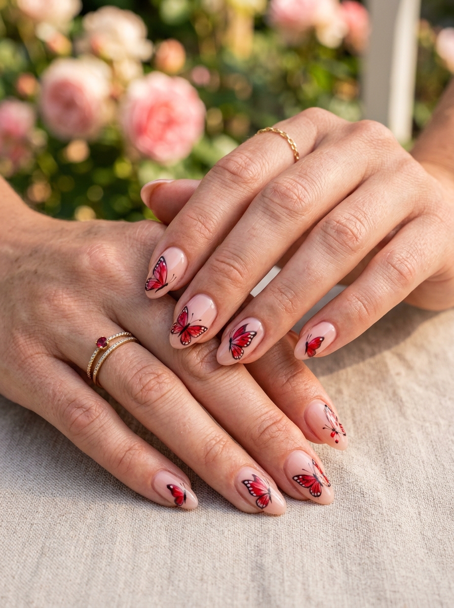 Red Butterfly Nails